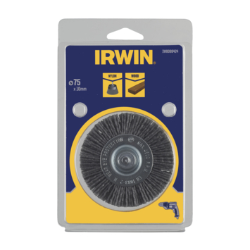 Irwin nylon borstel Ø75 mm voor (accu)boormachine. Voor hout. Fijn.