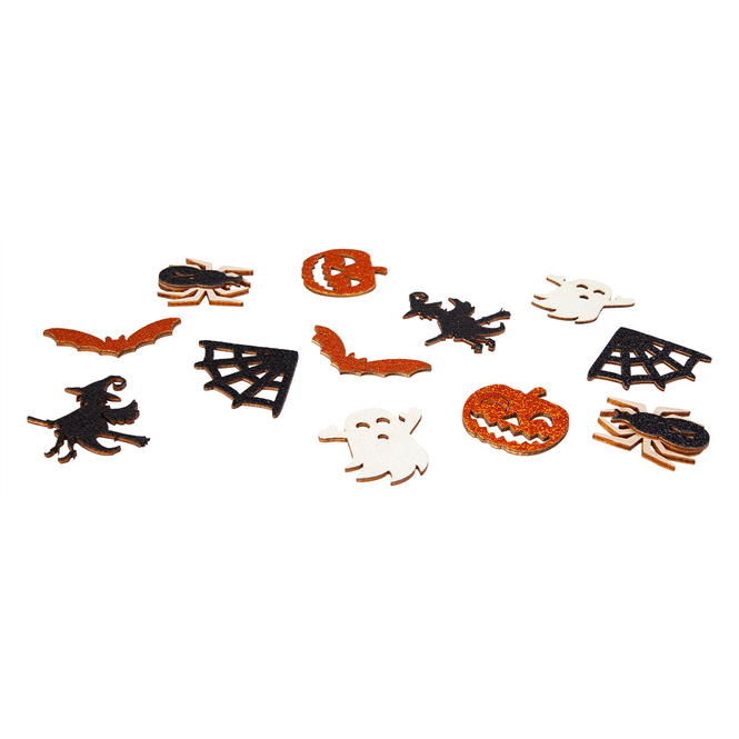Streudeko - Halloween - aus Holz - 12 Stück - schwarz/orange/weiß