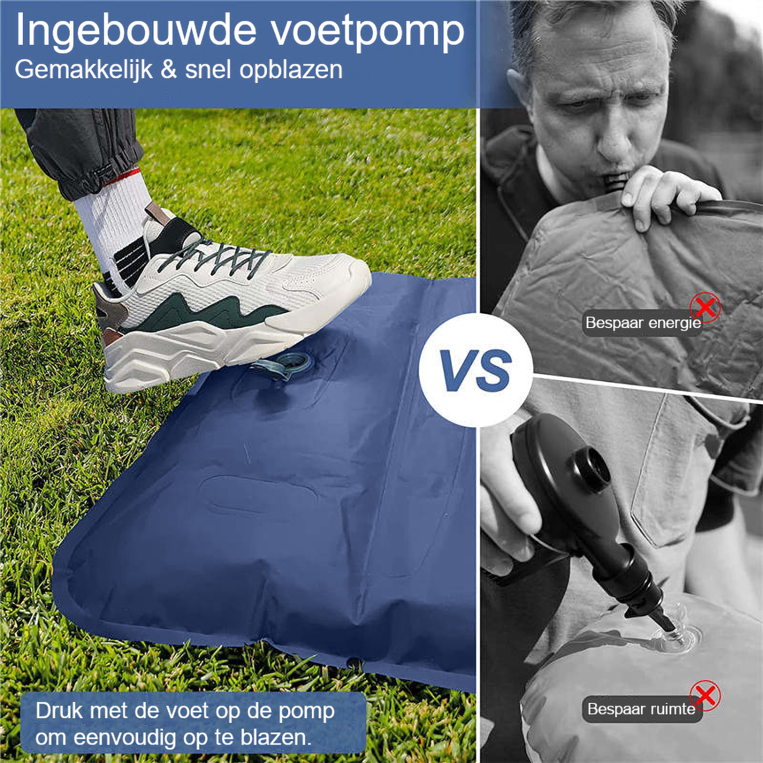 Hikr® 10cm+ slaapmat met ingebouwde voetpomp - Blue