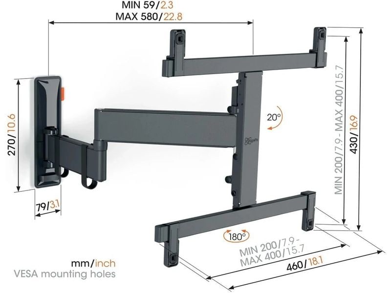 Vogel's Wandhalterung COMFORT TVM 3465B Schwarz Schwenkbare TV-Wandhalterung für 32