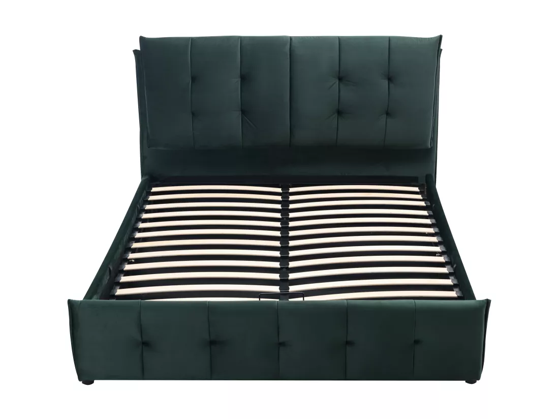 Lit coffre 160 x 200 cm - Velours - Vert + Matelas - OLERIA