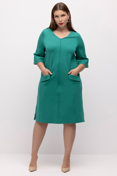 Midi-Puntokleid, A-Linie, Biesen, V-Ausschnitt, 3/4-Arm
