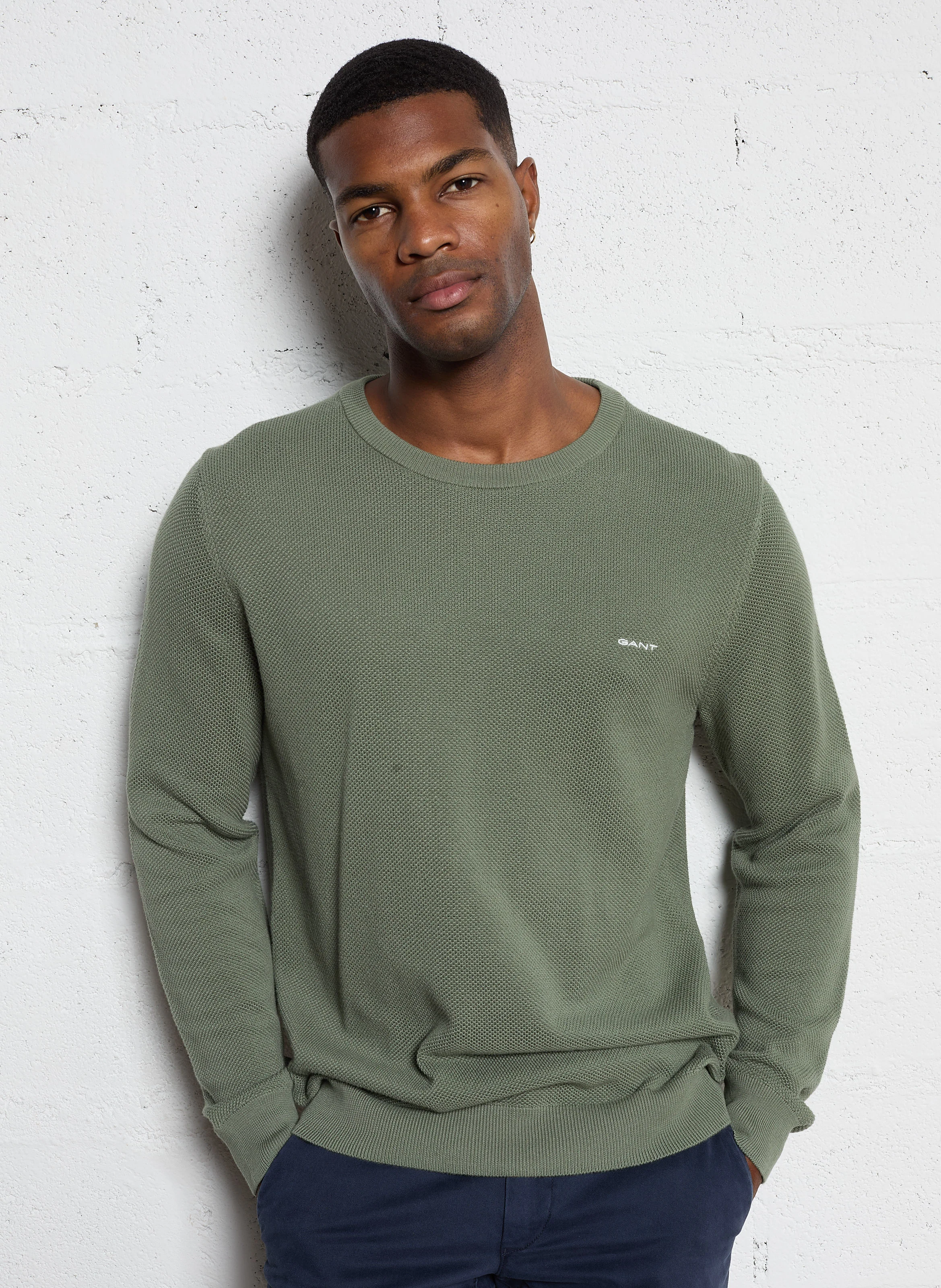 Pull droit col rond en coton | Vert