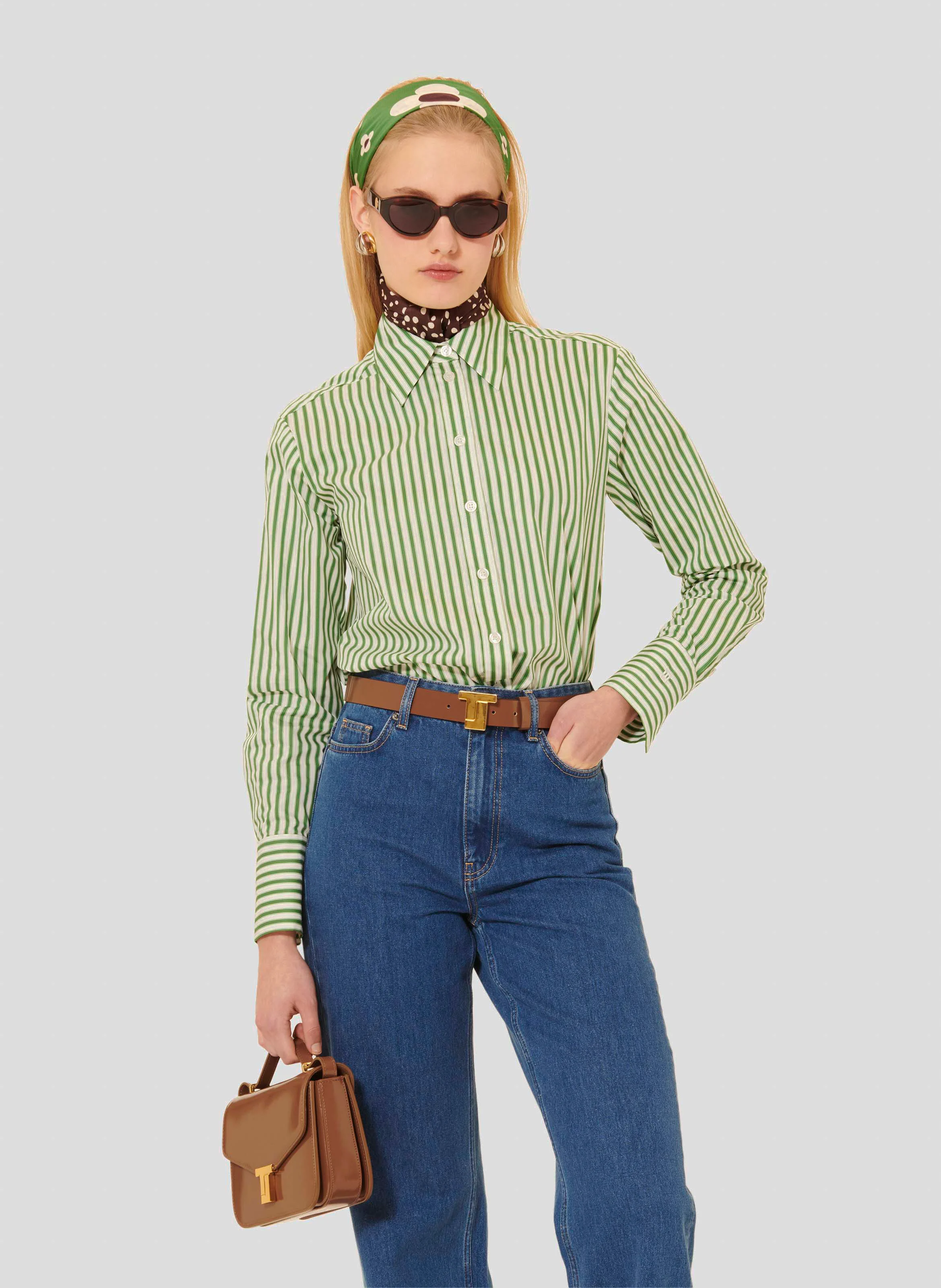 CLARISSE - Chemise droite en coton rayé | Vert