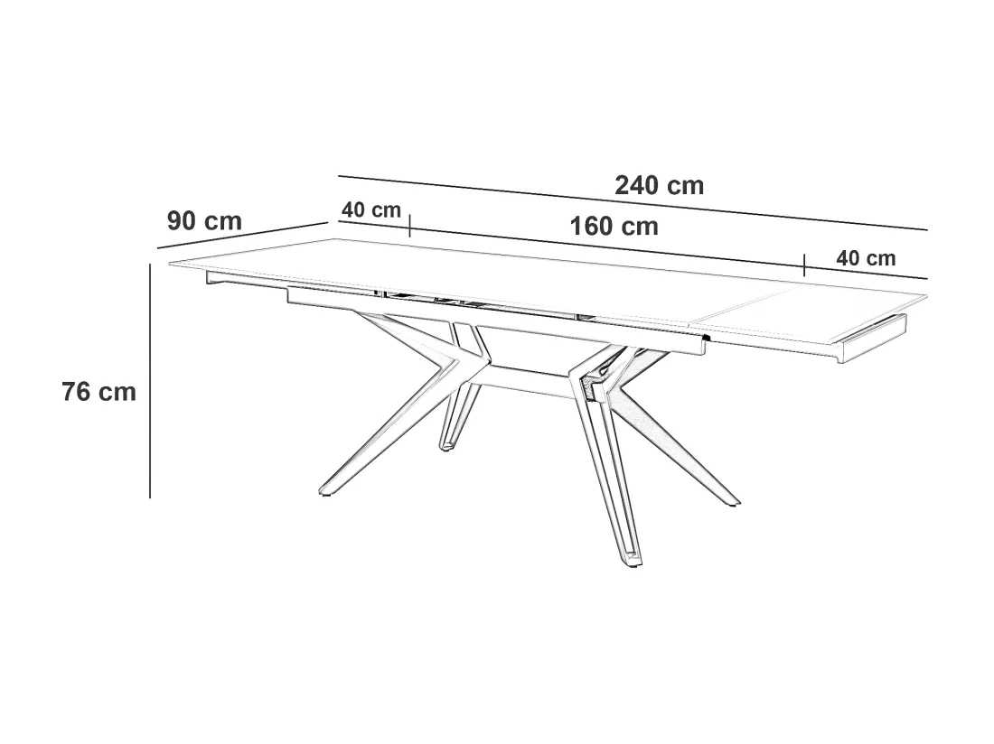 Match 3 Table extensible (160/240 x 90 cm) en Céramique Noire