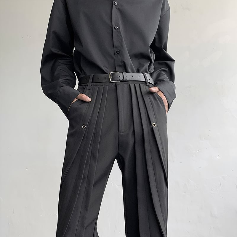 Freehop - Hoge taille effen geplooide wijde broek