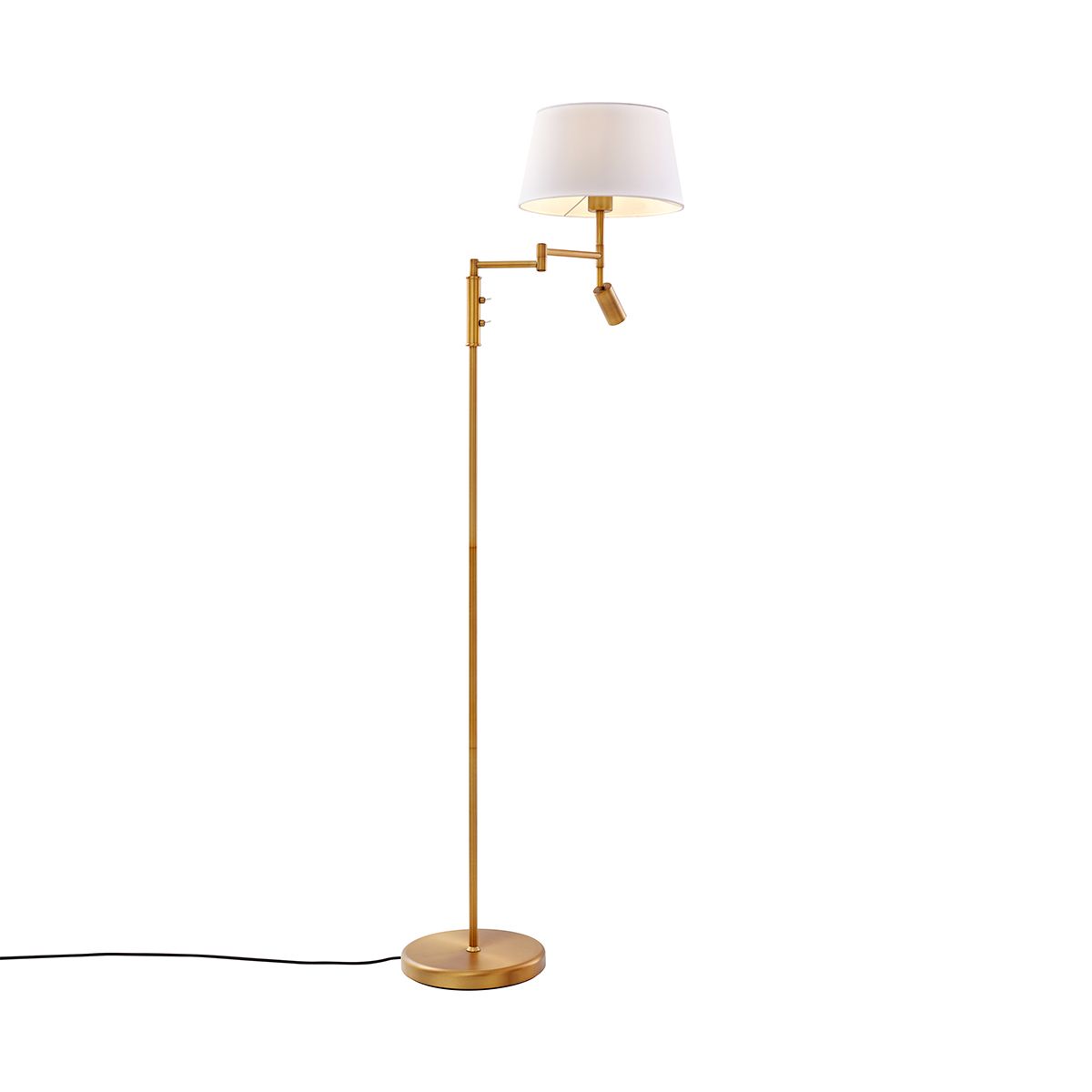 Vloerlamp brons met witte kap en verstelbare leeslamp - Ladas