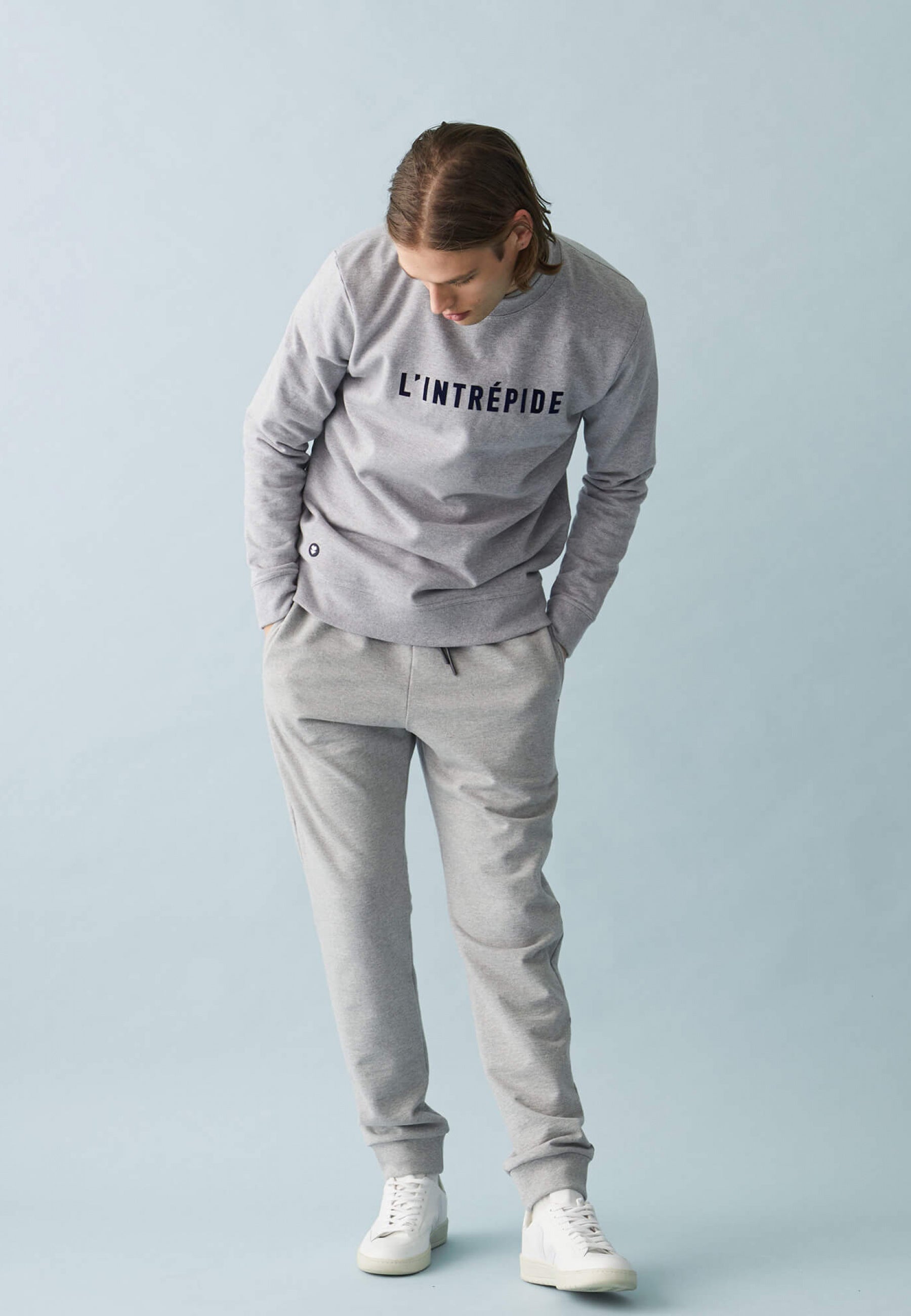 Sweat-shirt en molleton gratté-Barthe Gris Chiné
