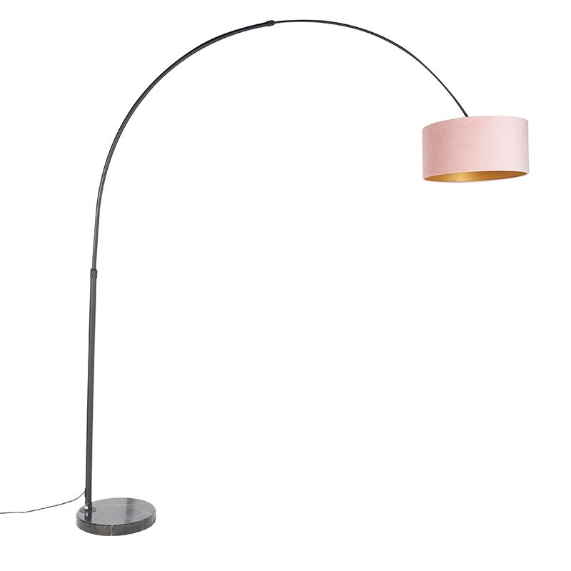 Booglamp zwart velours kap roze met goud 50 cm - XXL