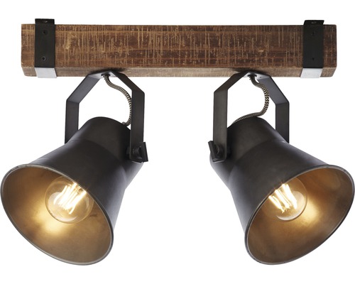 Plafondspot, 2-lichts, 40 cm breed, bruin/zwart-staal