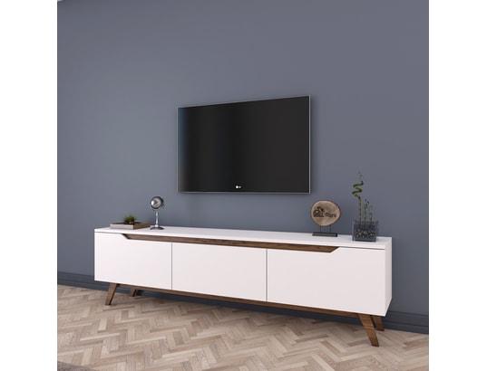 CONCEPT1 - Meuble TV D1 - 794 Blanc, Noyer 180 x 48,6 x 35