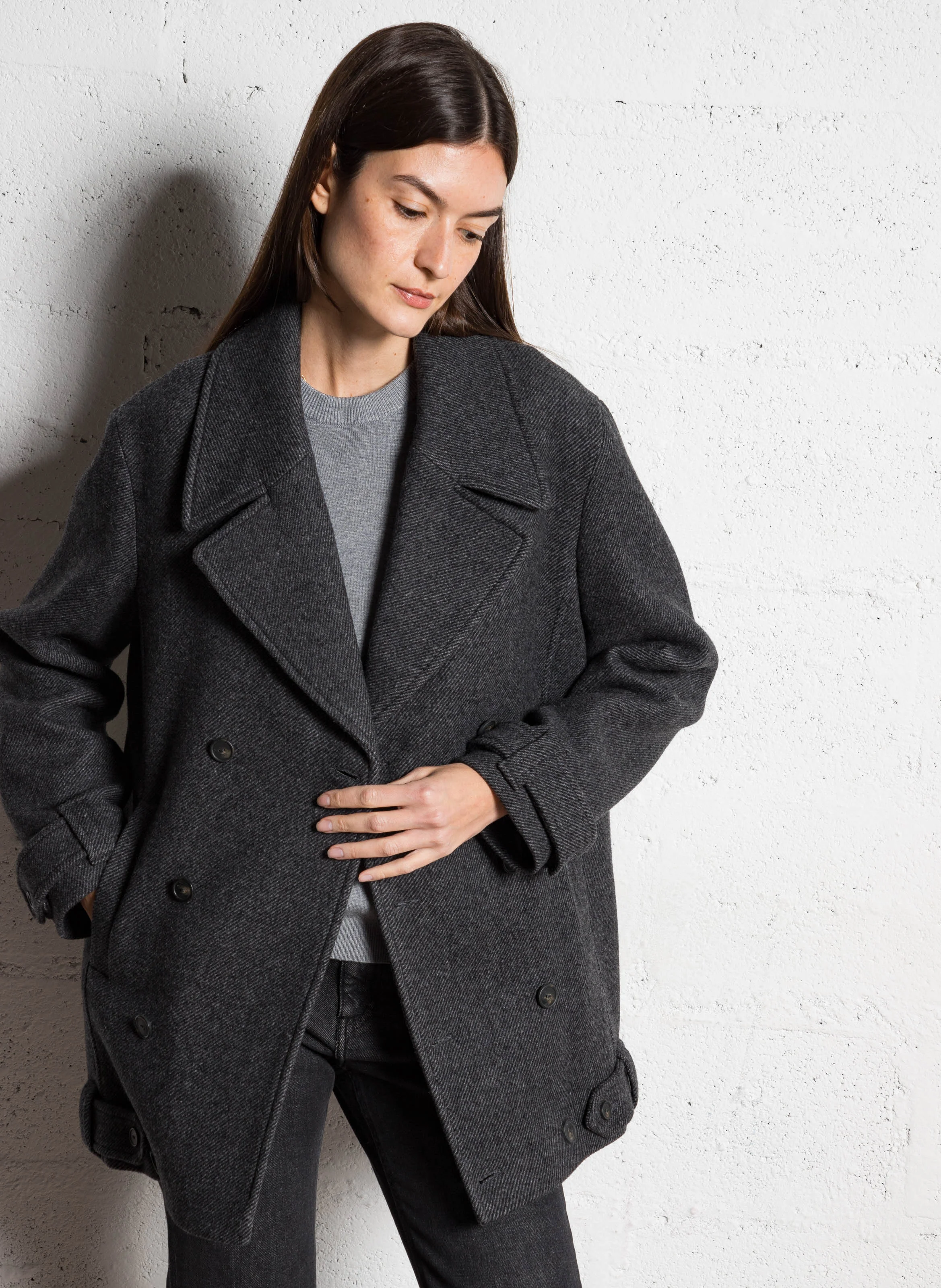 FLETCHER BIS - Manteau droit à passants| Gris