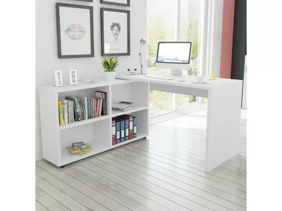 Bureau d'angle 4 étagères blanc
