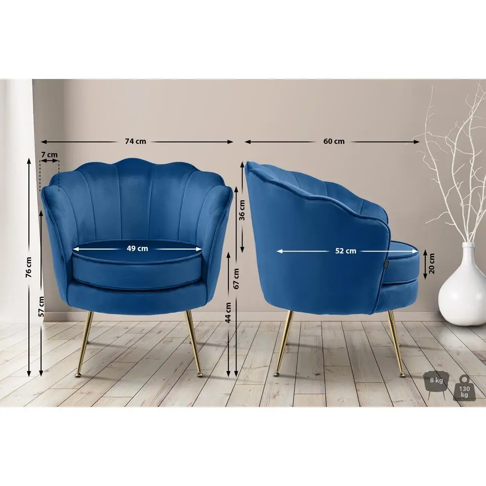 CLP Eetkamerstoel Rosita goud Frame - Fluweel - blauw