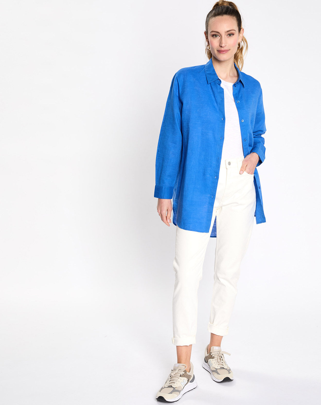 Esprit Chemise en Lin manches longues bleue