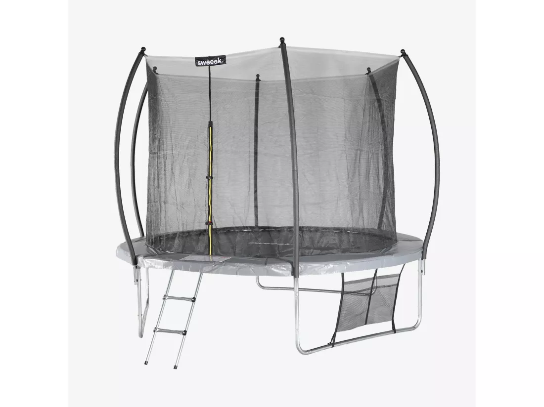 Trampoline Ø 305cm - Mars Inner XXL- trampoline de jardin gris avec filet de protection intérieur. échelle. bâche. filet pour chaussures et kit d'ancrage 3.05m 305cm