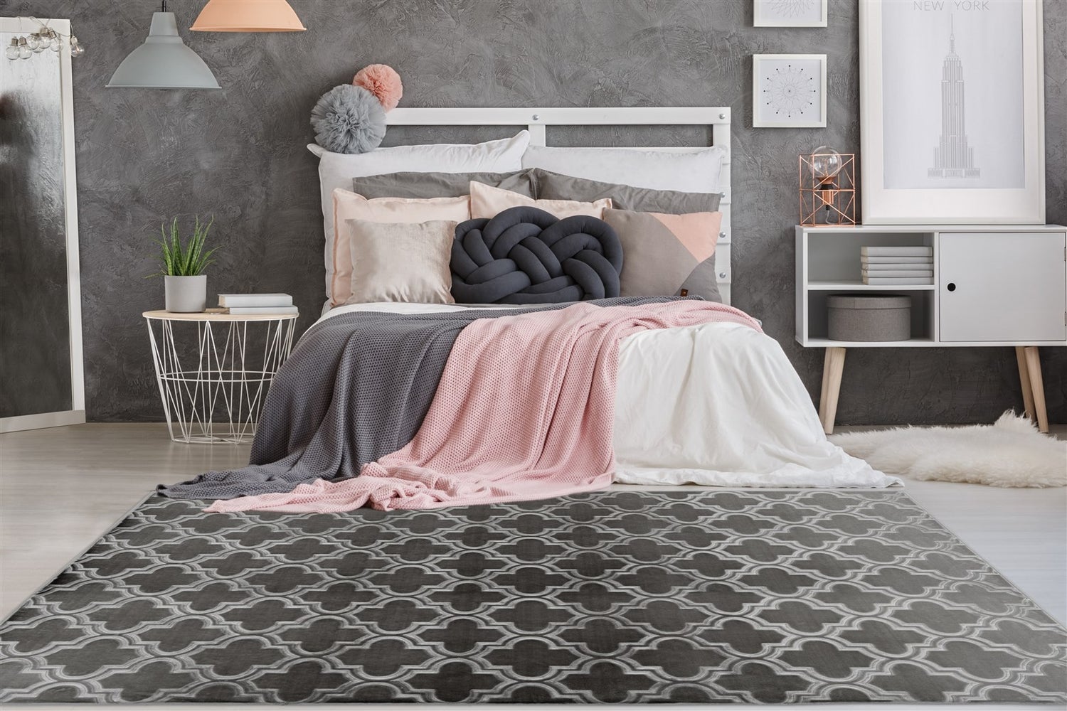 Kortpolig vloerkleed Blissique Antraciet Modern, Klassiek 120 x 170 cm