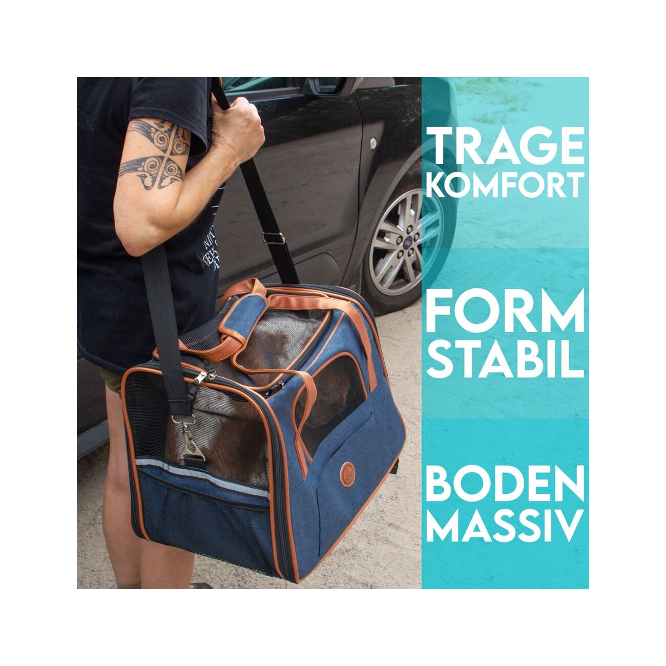 HUND IST KÖNIG ® Hundetasche Katzentasche | robust & formstabil | faltbar & platzsparend dunkelblau S-M