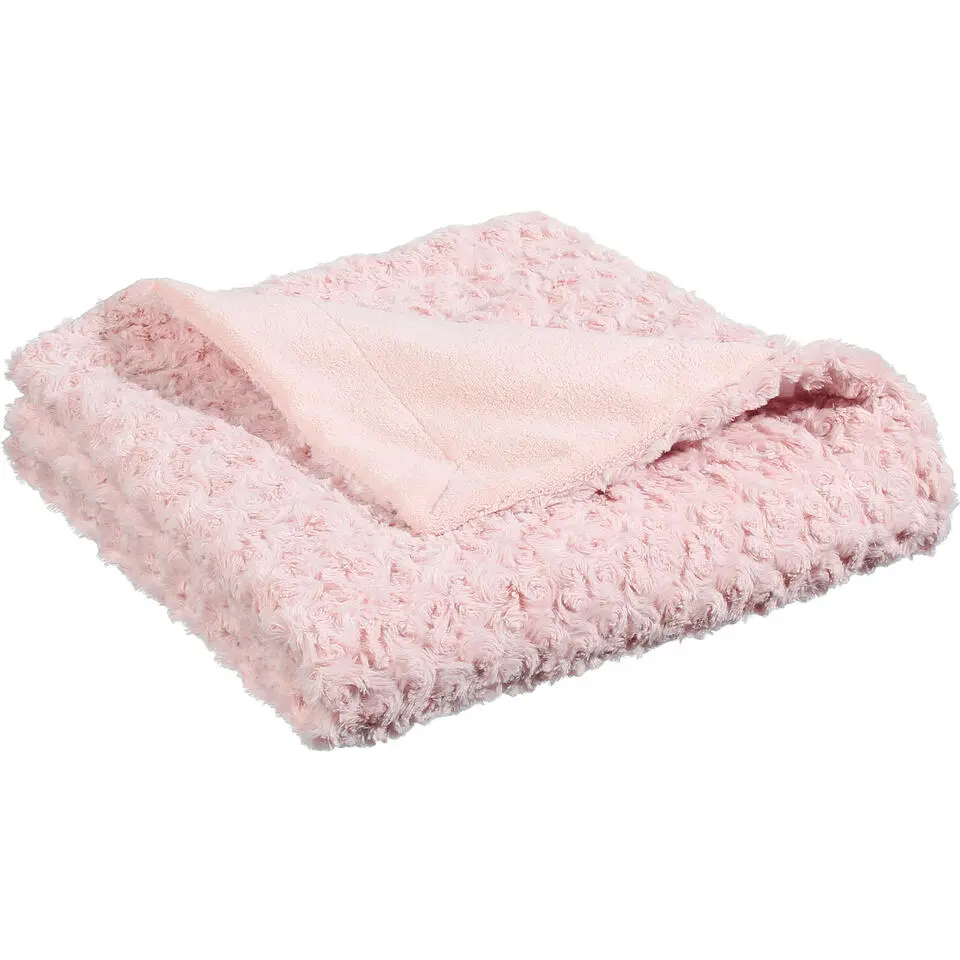 Atmosphera Sprei/deken/plaid - lichtroze - polyester - 120 x 160 cm - geknoopt m
