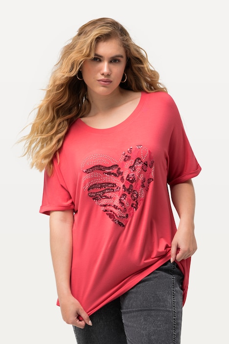 T-Shirt, Herz, Oversized, Rundhals, Halbarm
