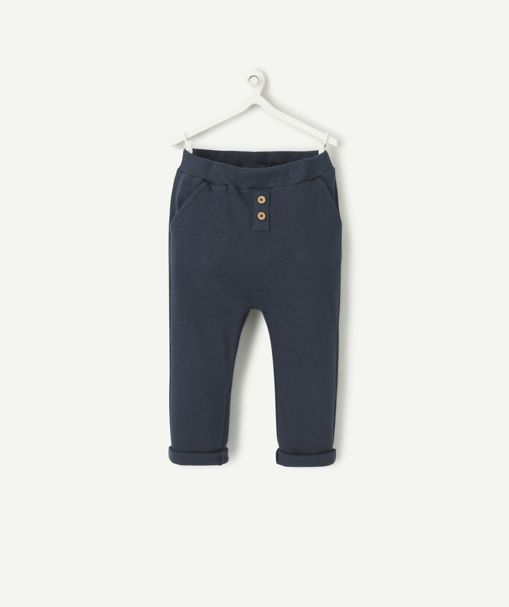 PANTALON SAROUEL BÉBÉ GARÇON BLEU MARINE CÔTELÉ