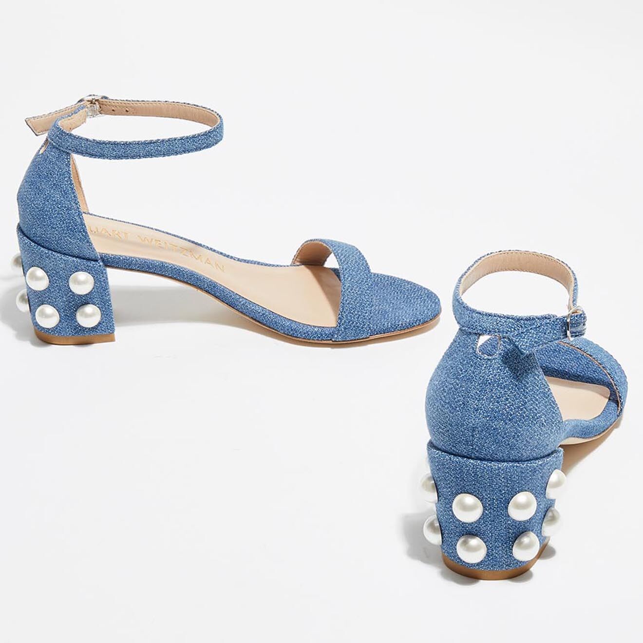 Stuart Weitzman Sandales en Denim Simple Pearls bleues - Talon 6,5 cm