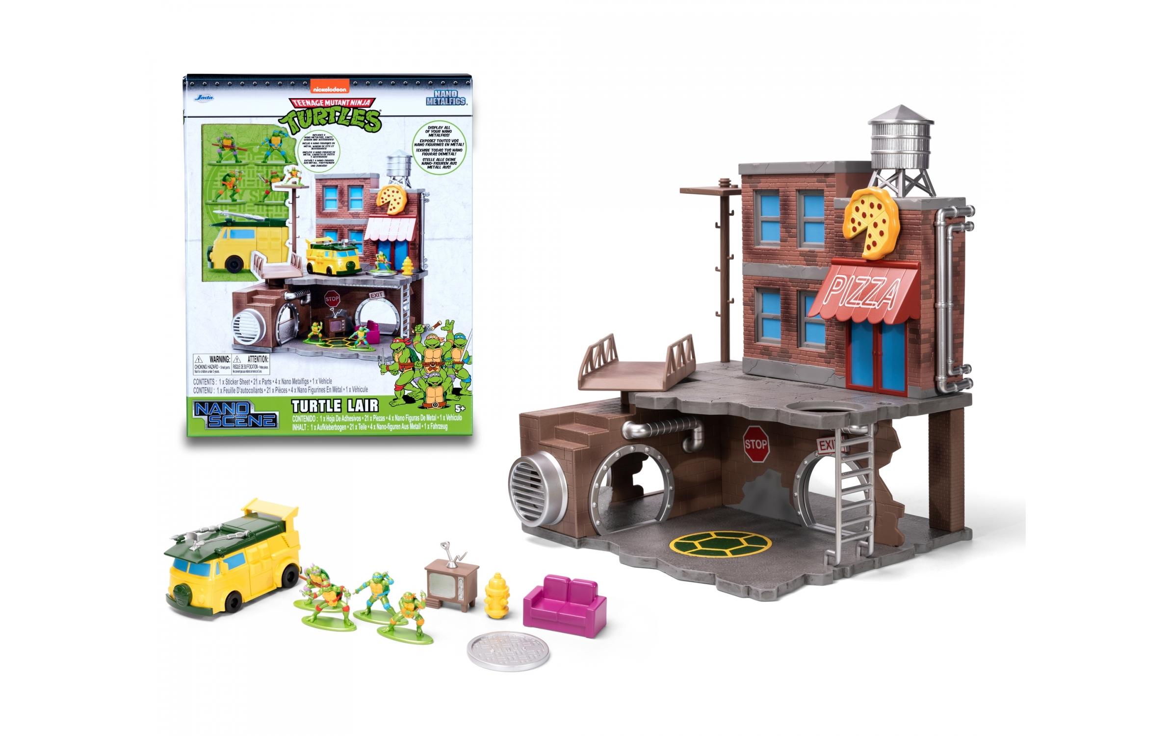 Ninja Turtles Nano SceneTurtle Lair Diorama mit Figuren und Modellauto