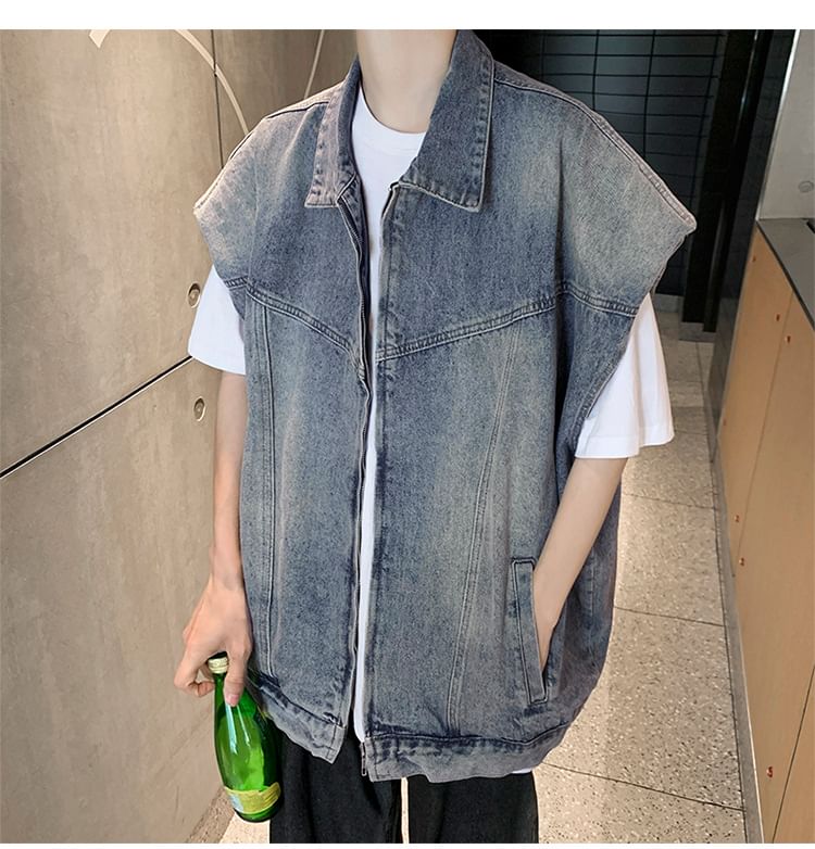Maxelane - Gewassen denim vest met kraag en rits