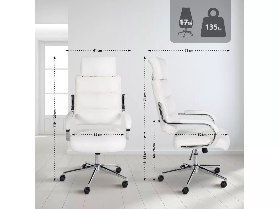 Chaise de bureau - Similicuir & Blanc - Blanc - Campo