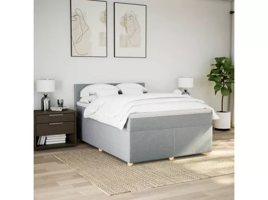 Sommier à lattes de lit avec matelas Gris clair 160x200cm Tissu