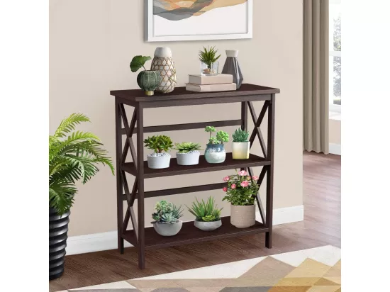 Bibliothèque étagère de rangement,en bois à 3 niveaux, dispositif anti-basculement (café)