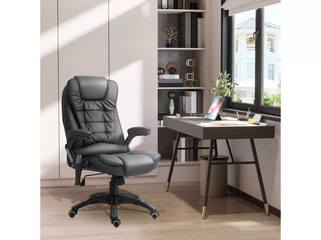 Fauteuil de bureau direction pivotant massant chauffant électrique revêtement synthétique noir