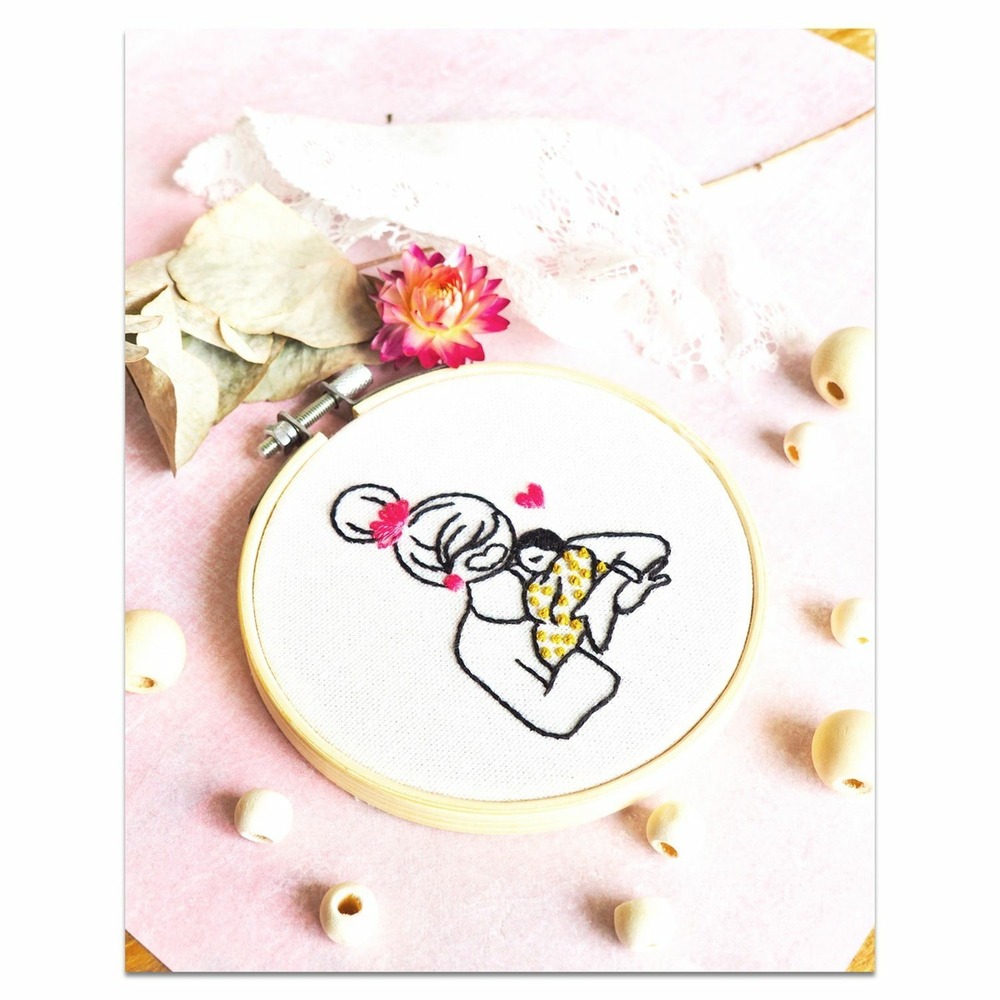 Coffret diy - broderie décorative - mère et enfant