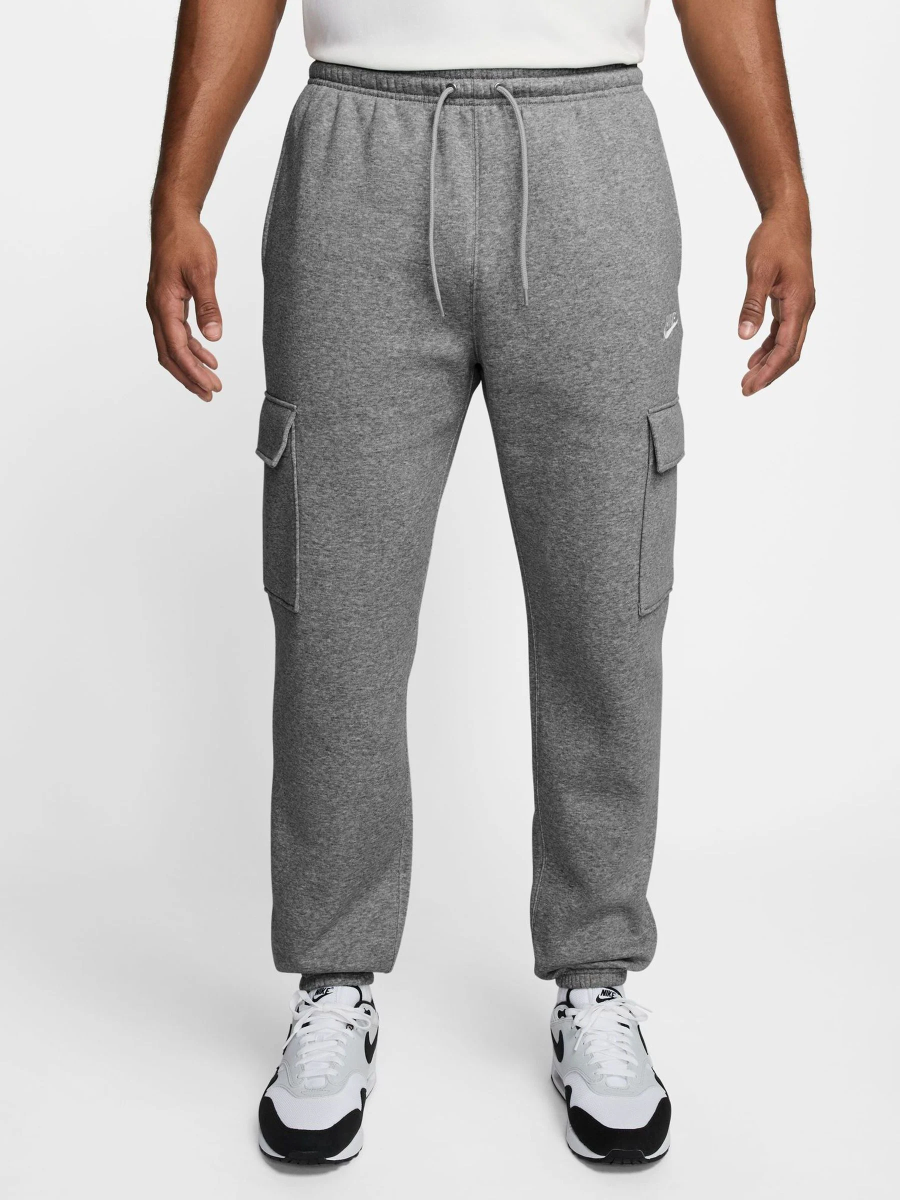 Donkergrijs gemêleerd - Nike Club cargojoggingbroek van fleece