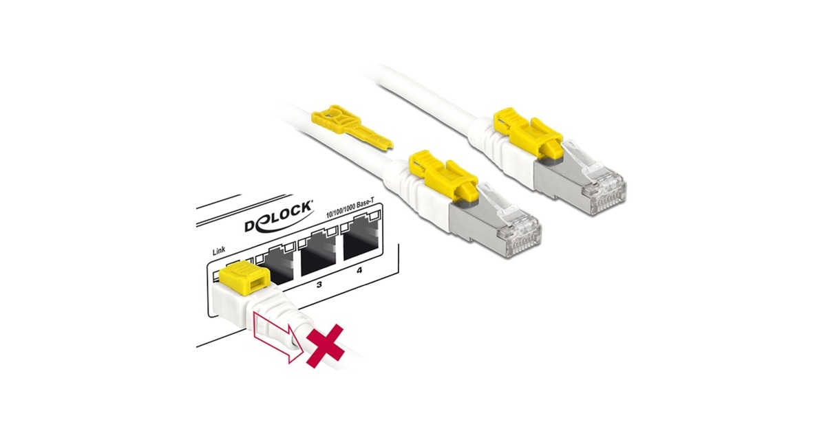 DeLOCKPatchkabel RJ-45 Secure met Cat.6a  (Wit, 85335, 5 meter)