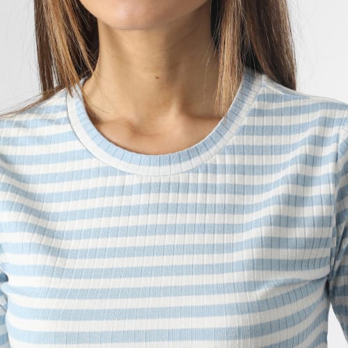 Tee Shirt Manches Longues Femme A Rayures Fransiska Bleu Clair Blanc