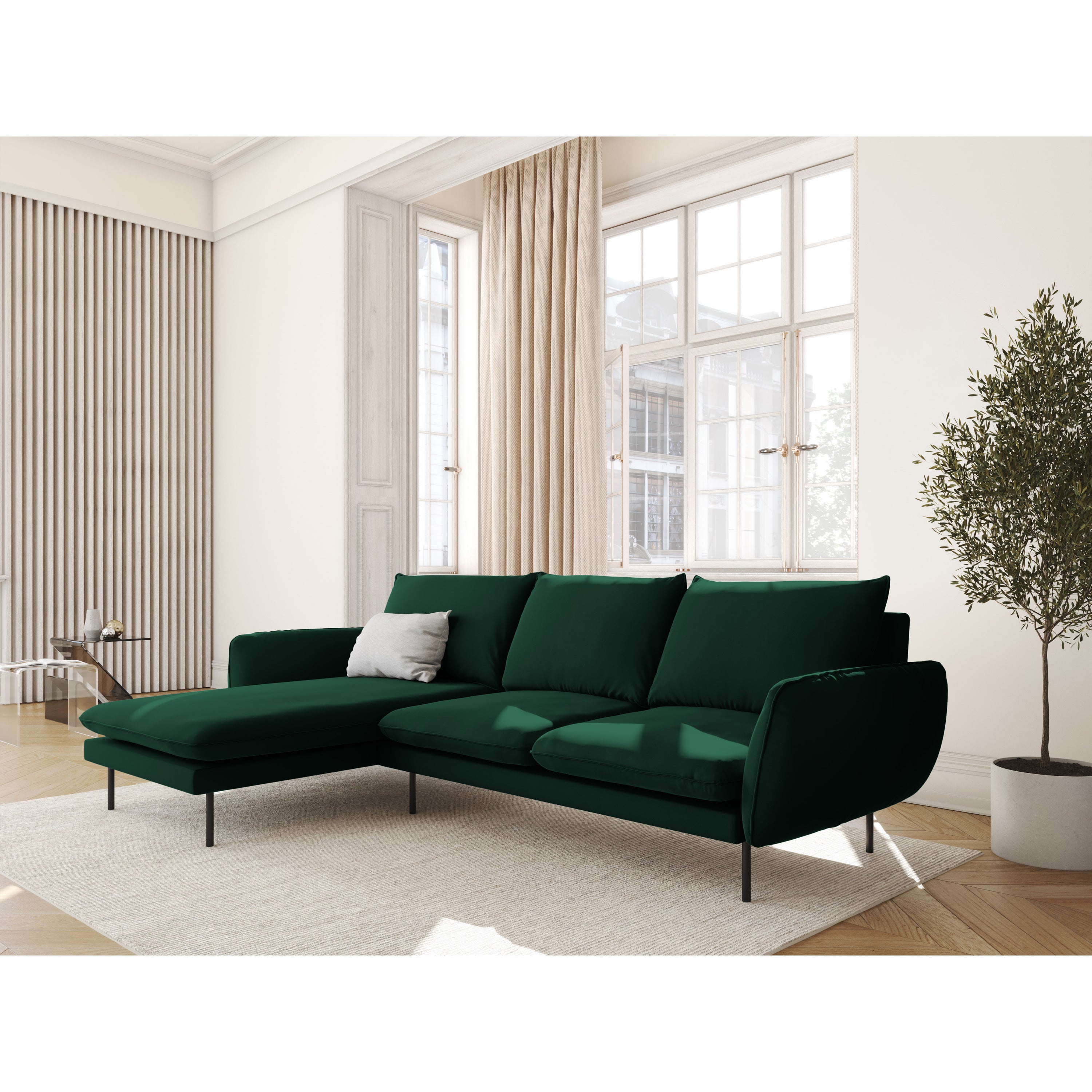 Cosmopolitan Design Vienna Hoekbank met Chaise Longue Links - Velvet - Flessengroen