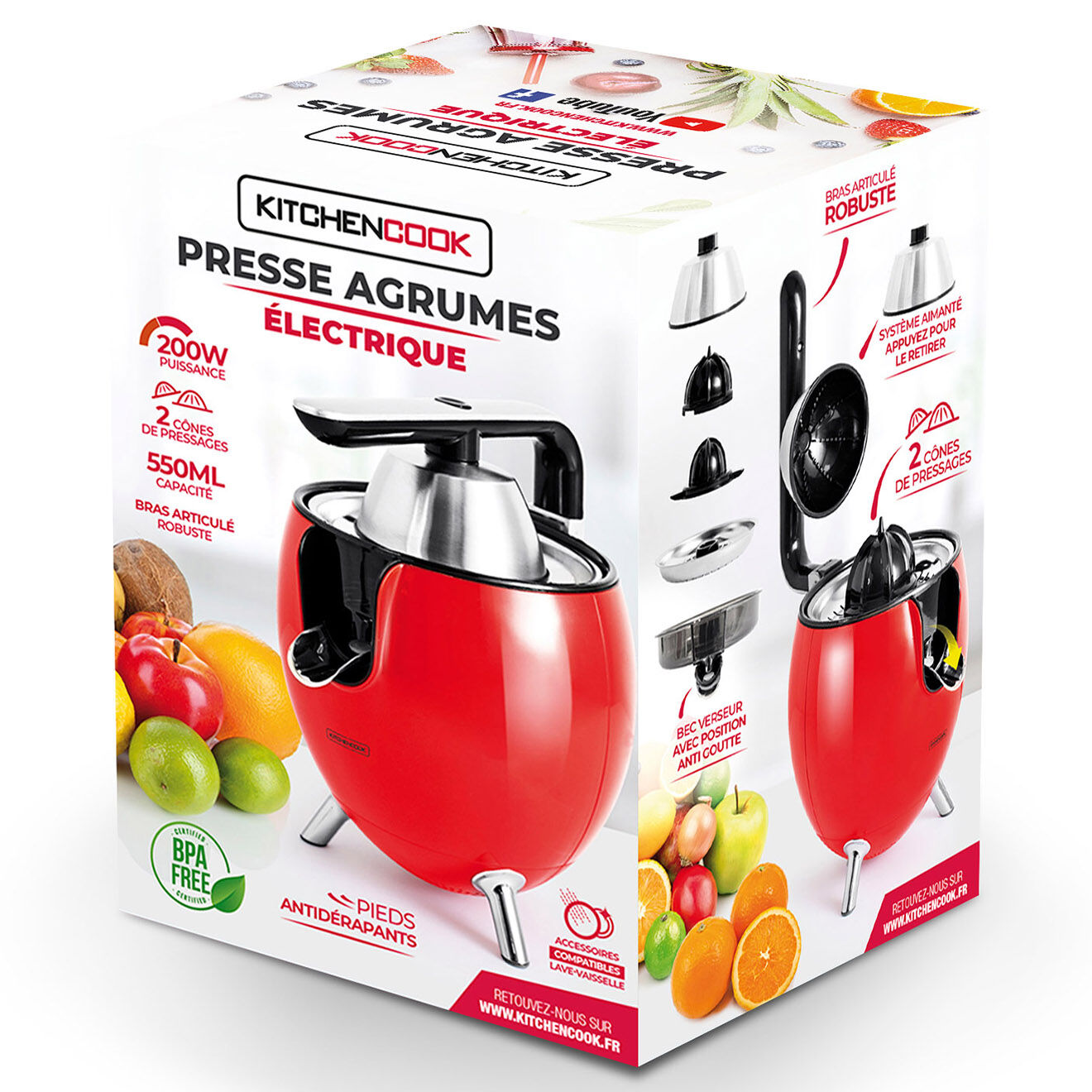 Kitchencook Presse-Agrume électrique rouge - 550 ml