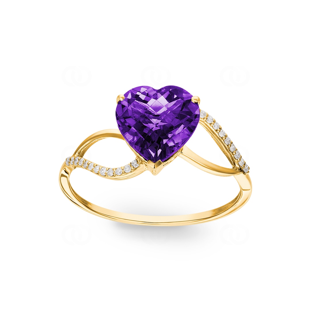 Ring 750/18 K Gelbgold mit Amethyst und Diamanten 0.06 ct H/si