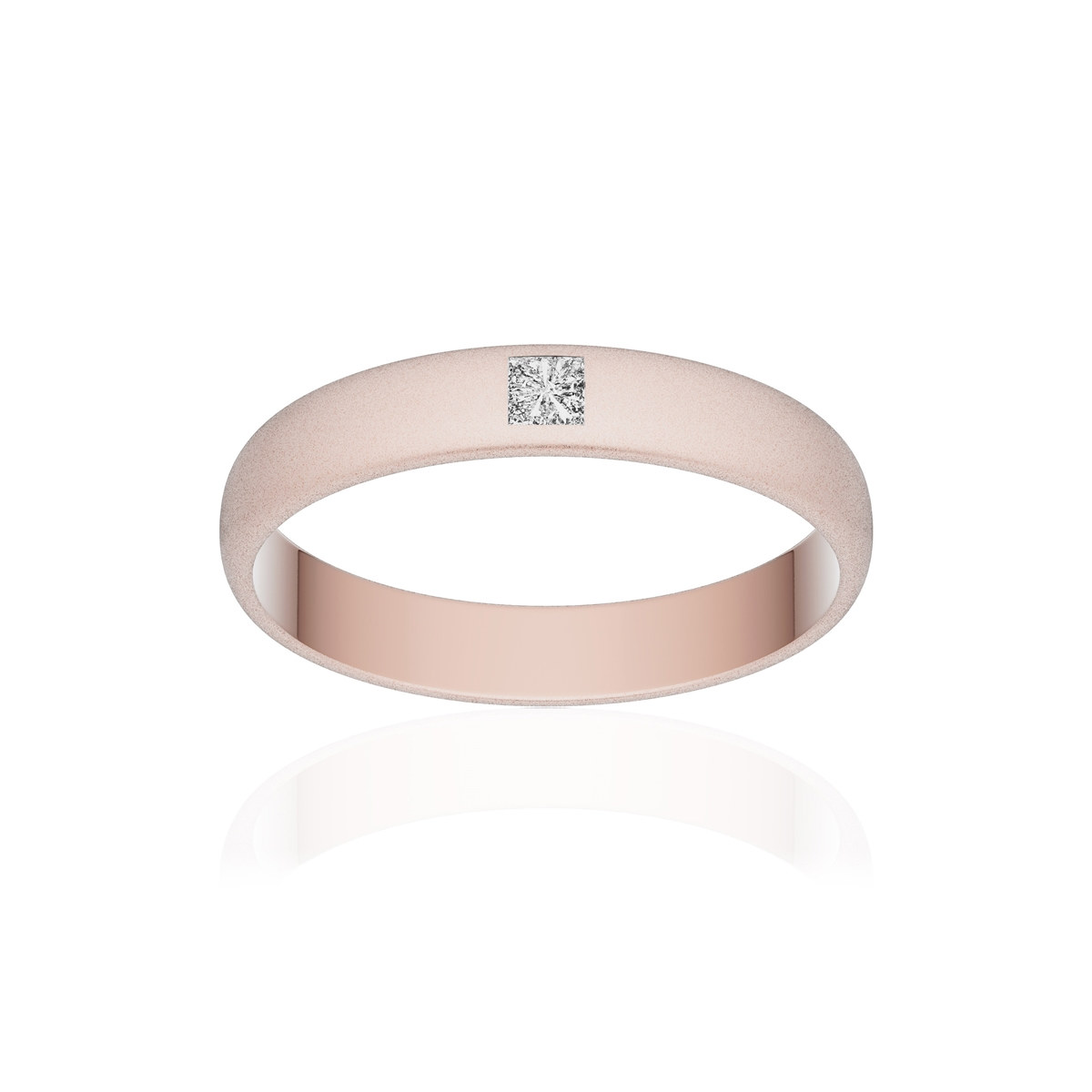 Alliance or 750 rose sablé demi-jonc 3,5mm diamant princesse