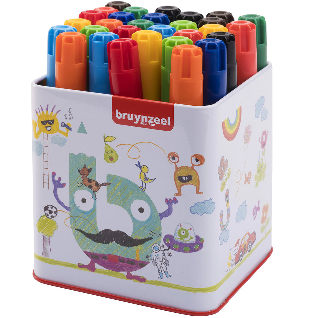 bruynzeel viltstiften met blik big point - multicolour - 30st