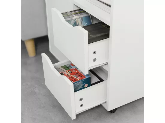 Support Imprimante Roulant Organiseur Bureau Mobile Caisson Avec Tiroirs Et Porte, Fbt105-w