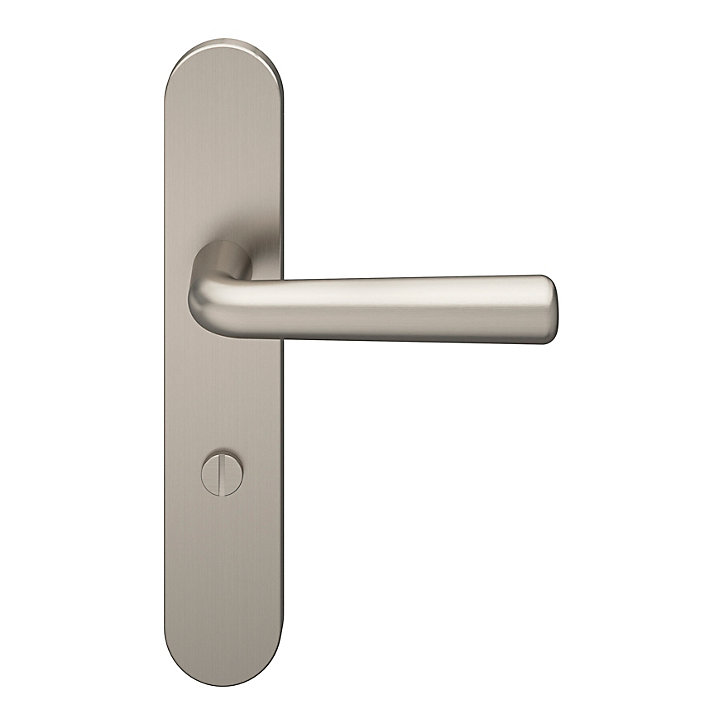 Ensemble poignée sur plaque rond à condamnation GoodHome Dizel effet nickel satin gris L.121.5mm x l.42mm entraxe 165-195mm