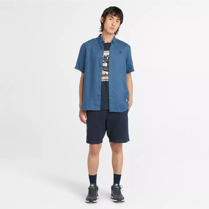 Chemise en lin Mill Brook pour homme en bleu