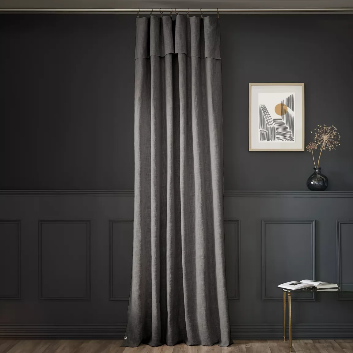 Rideau coton ajustable (140 x max 270 cm) Sixtine Gris ardoise