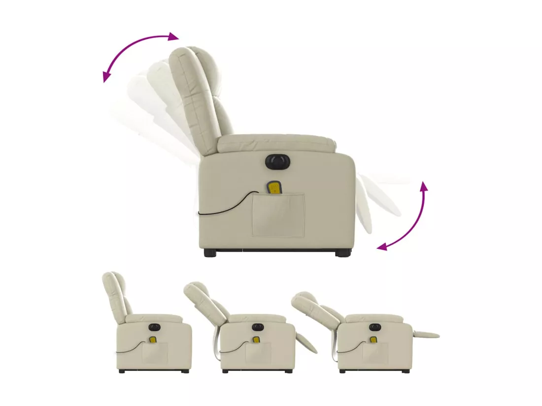 Fauteuil inclinable massant électrique crème similicuir