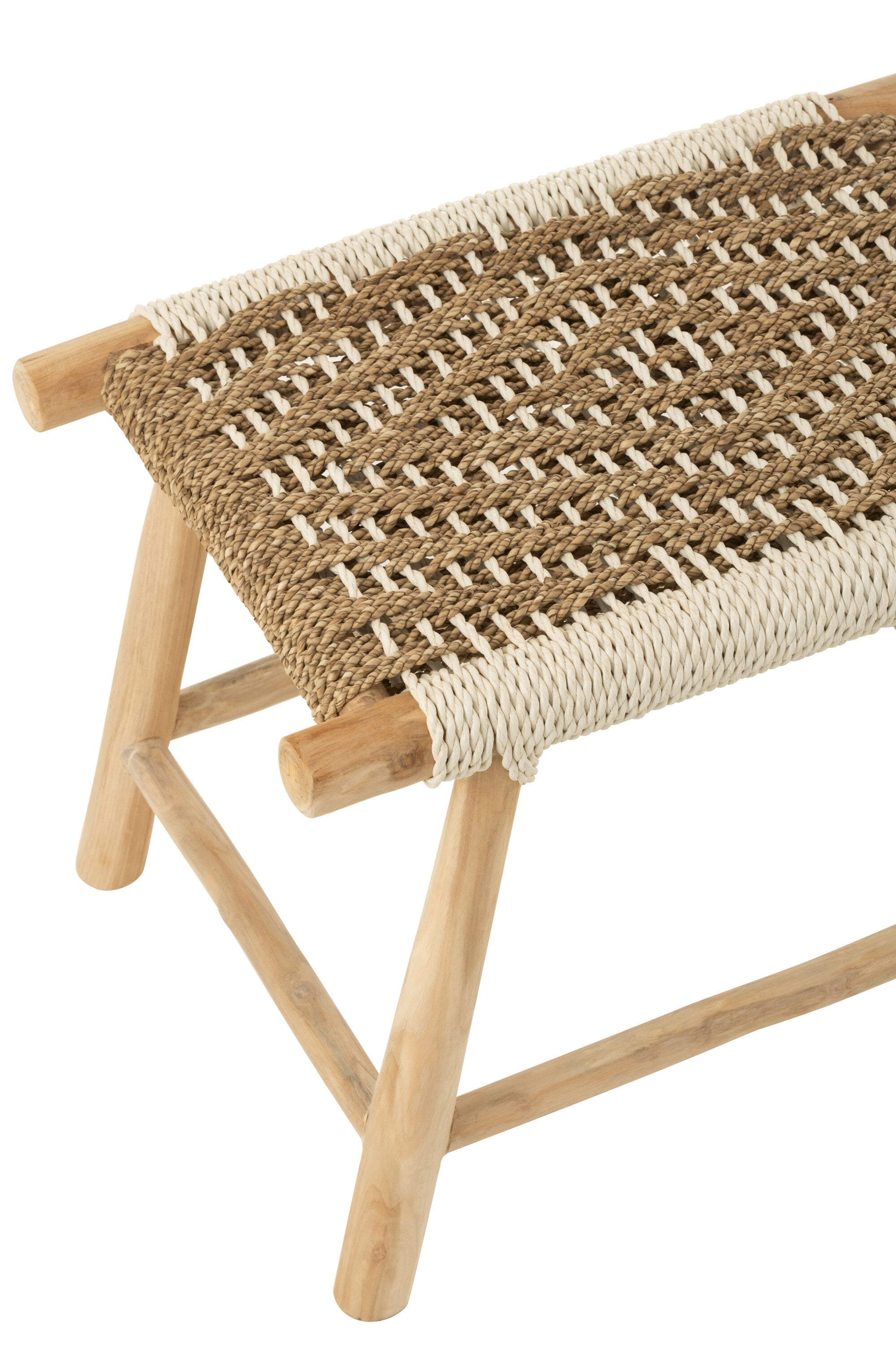 J-Line poef Waverly - hout|zeegras - naturel|wit