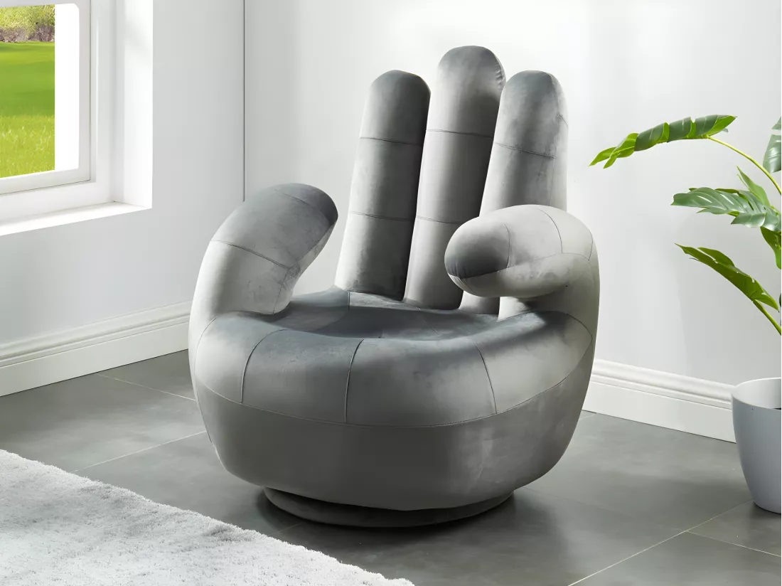Fauteuil main pivotant CATCHY en velours - Anthracite