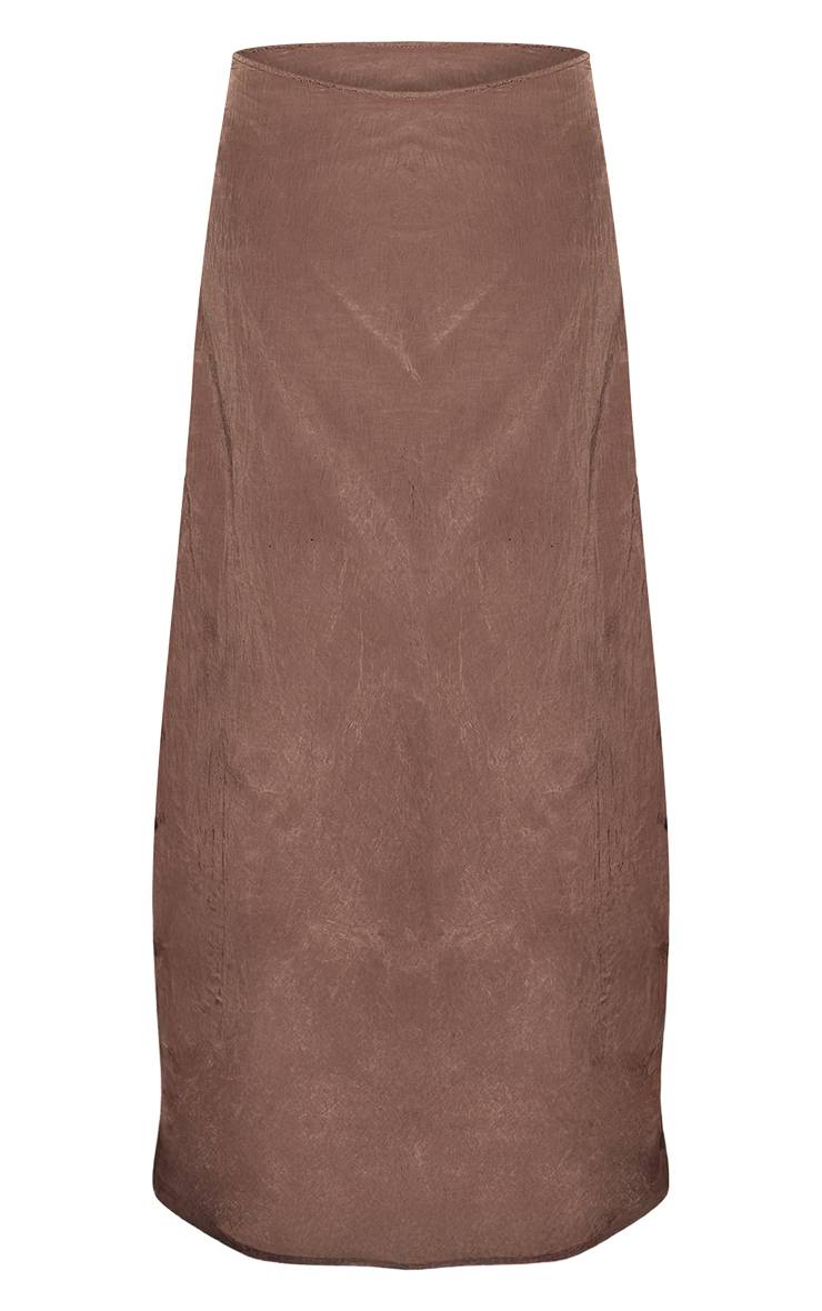 Marron Foncé Jupe Longue Fluide Texturée Tissée Ensemble Coordonné