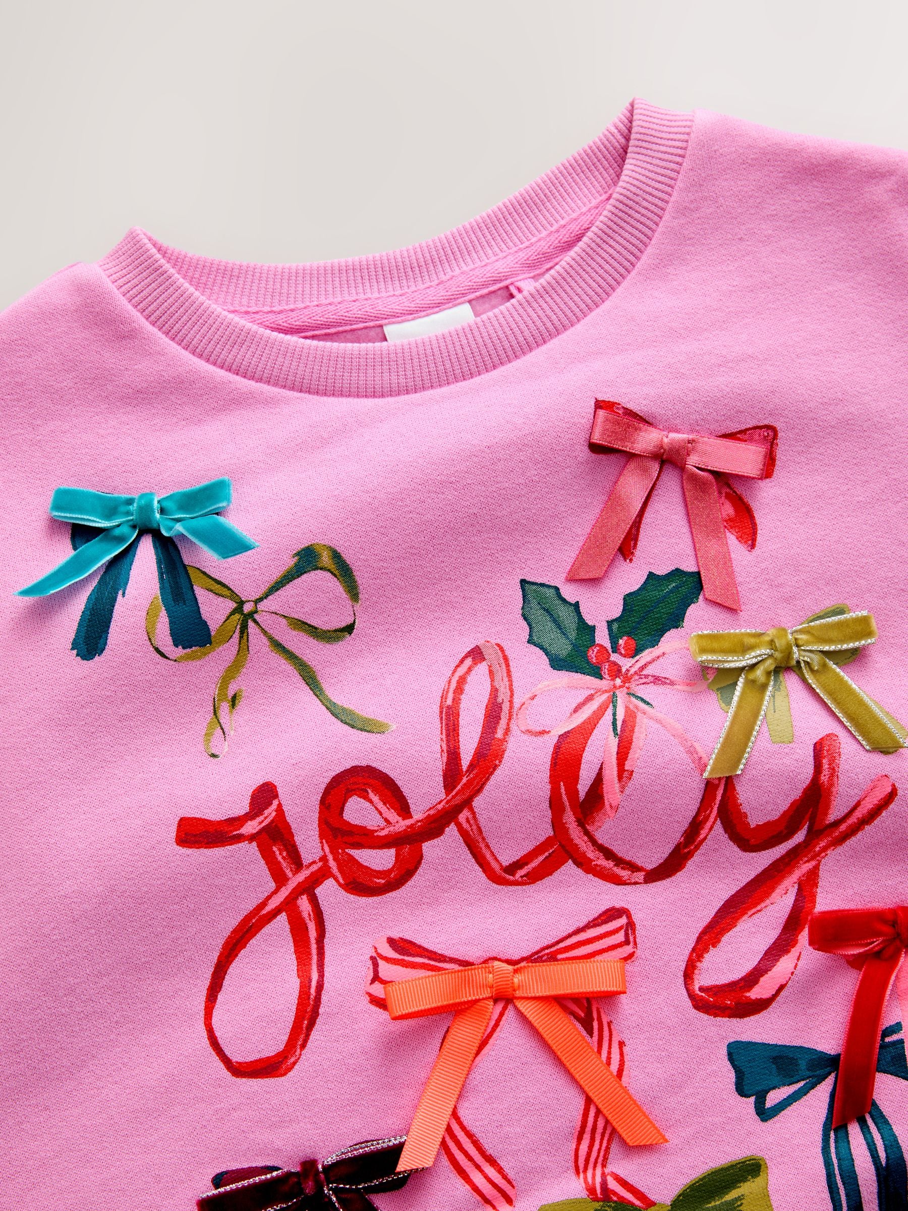 Roze Jolly met strik - Kersttrui-sweatshirt (3-16jr)